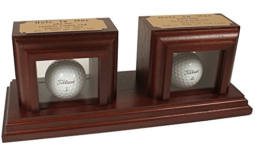 2 Holes-in-One Golf Trophy Desktop Display - Handcrafted Solid Wood with Engraved Plates - Perfect for Office Awards, Golf Tournaments & Sports Memorabilia