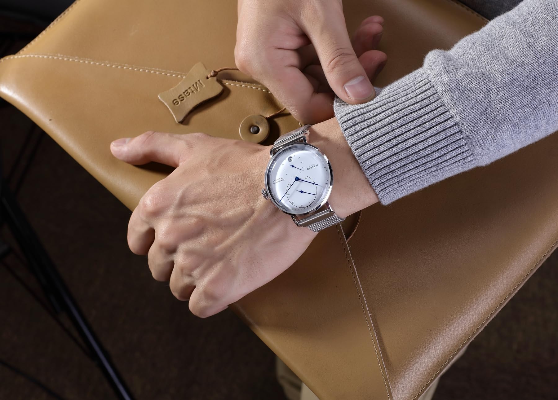 FEICE Bauhaus Automatic Watch for Men - Silver FM202 | Mechanical Analog Watch with Leather Strap & Domed Glass | Perfect for Business, Casual & Dress Occasions