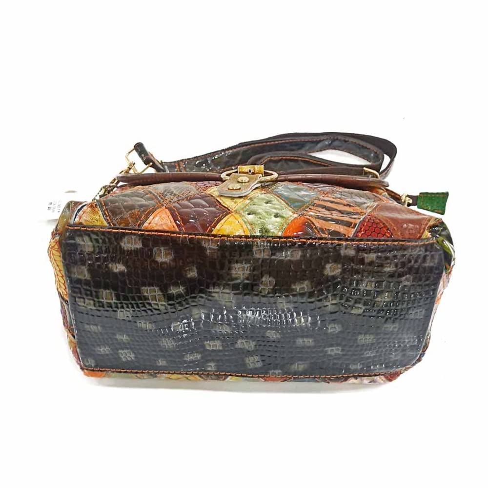 Stylish Women's 3D Color Block Crossbody Bag - Genuine Leather Snake Print Shoulder Purse with Shiny Finish | Perfect for Work, Travel & Evening Outings