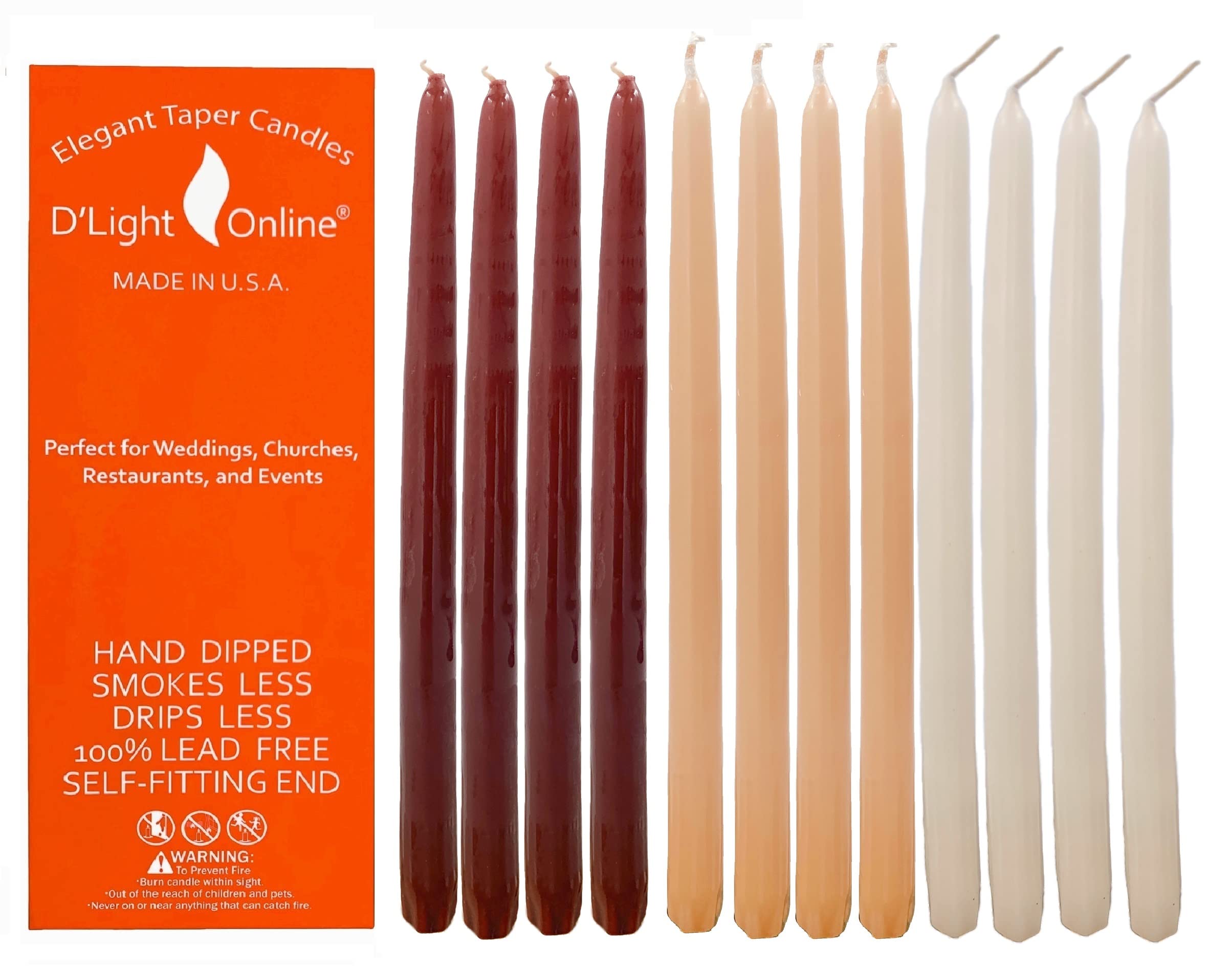 Premium Unscented Taper Candles Set of 12 - 10 Inch Hand-Dipped Dripless Smokeless Candles in Elegant Earth Tone (Cozy Cashmere) for Wedding Centerpieces, Dining Table Decor, Romantic Ambiance & Holiday Lighting