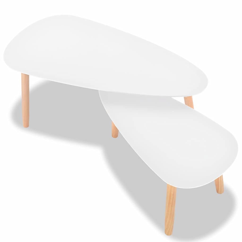 Modern Minimalist Bamboo Coffee Table Set - 2 Piece Nesting Triangle End Tables for Living Room, Solid Pinewood (39.4