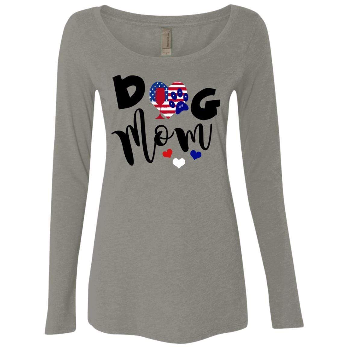 WineyBitches.Co Dog Mom Ladies' Triblend Long Sleeve Scoop Neck T-Shirt - Comfortable Casual Wear for Dog Lovers, Perfect for Pet Parks, Dog Walks and Wine Nights