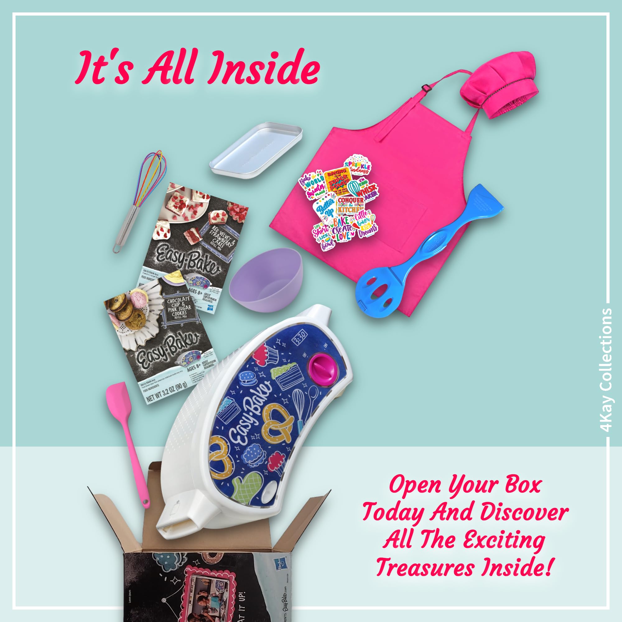 Ultimate Kids Baking Oven Set with 19-Piece Accessories - Pretend Play Kitchen Toy with Oven, 2 Refill Mixes, Apron, Chef Hat, Mixing Bowl, Spatula, Whisk, 9 Stickers & Baking Tools (Pink) - Perfect for Birthday Gifts & Pretend Cooking Play for Toddlers Ages 3-6