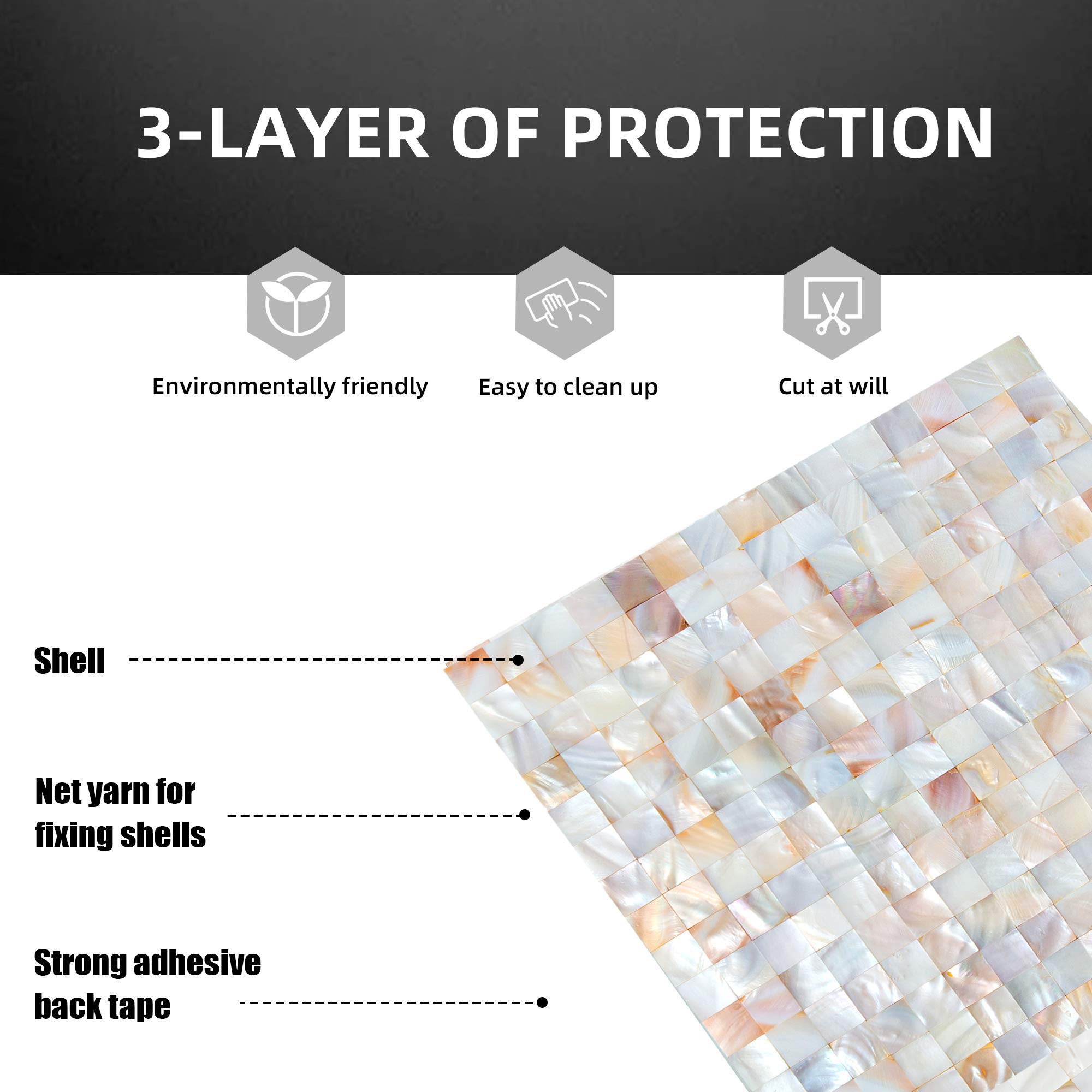 10PCS Peel and Stick Mother of Pearl Mosaic Tile Backsplash - Self-Adhesive Shell Wall Decor for Kitchen, Bathroom & Living Room - Nature White - Easy DIY Home Upgrade for Stylish Backsplashes & Accent Walls