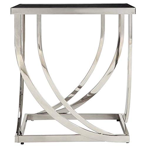 Modern Steel Arch Curved Sculptural End Table - Bold Black Glam Urban Square Chrome Metal Nickel Brushed with Hardware - Perfect for Living Room, Bedroom, or Office Decor