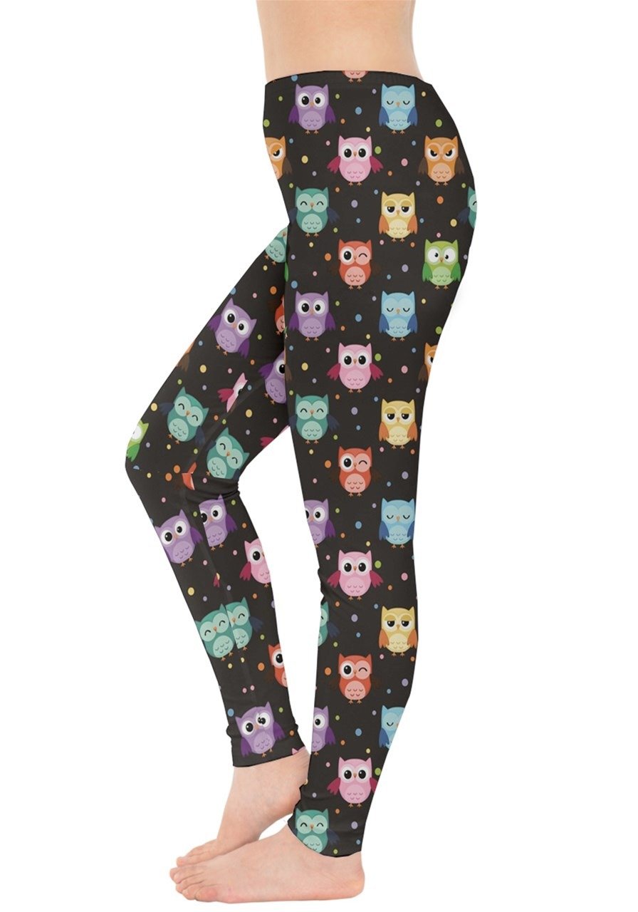 CowCow Women's Colorful Owl Cartoon Print Leggings - XS to 5XL, Stretchy Comfortable Yoga Pants for Workout, Lounge & Casual Wear