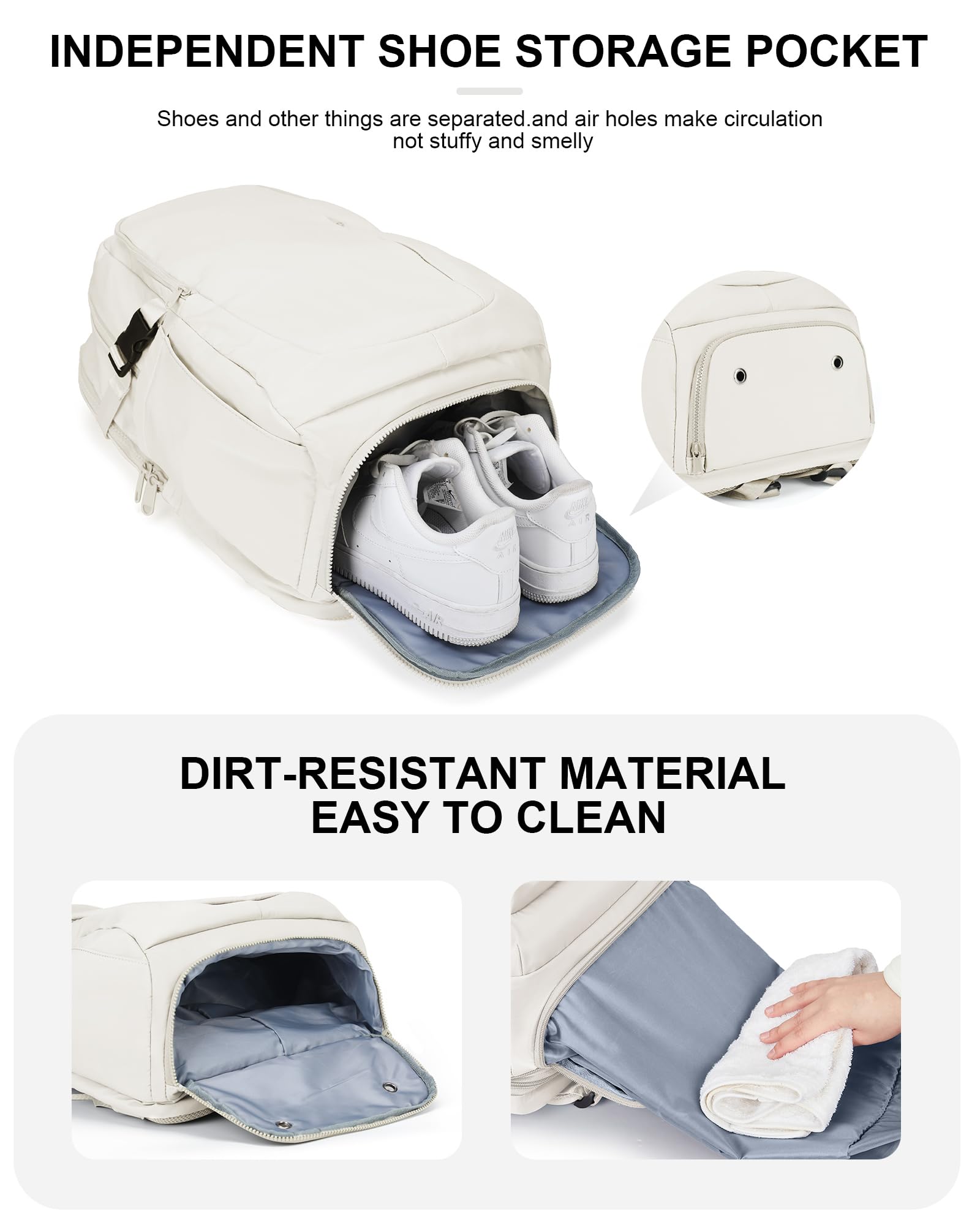 Suwasp Large Airline Approved Carry On Backpack for Women & Men - TSA Compliant Personal Item Bag for Frontier Airlines & Flights, Durable Travel Backpack with Spacious Compartments - Perfect for Business Trips, Weekend Getaways & Commuting (White)
