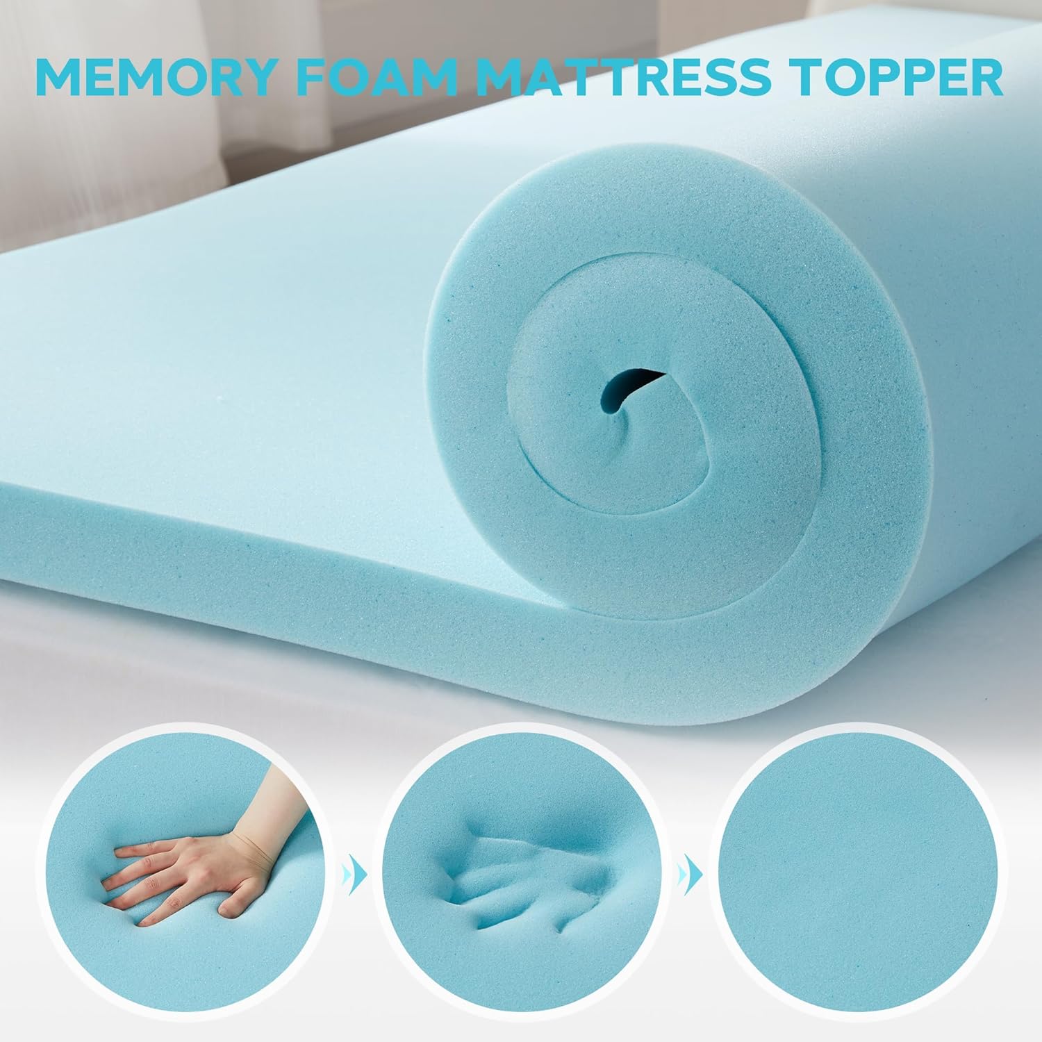Rejuvenate Dual Layer Mattress Topper - Cooling Memory Foam & Supportive Comfort for Back Pain Relief - Perfect for Hot Sleepers & Side Sleepers (Queen Size)
