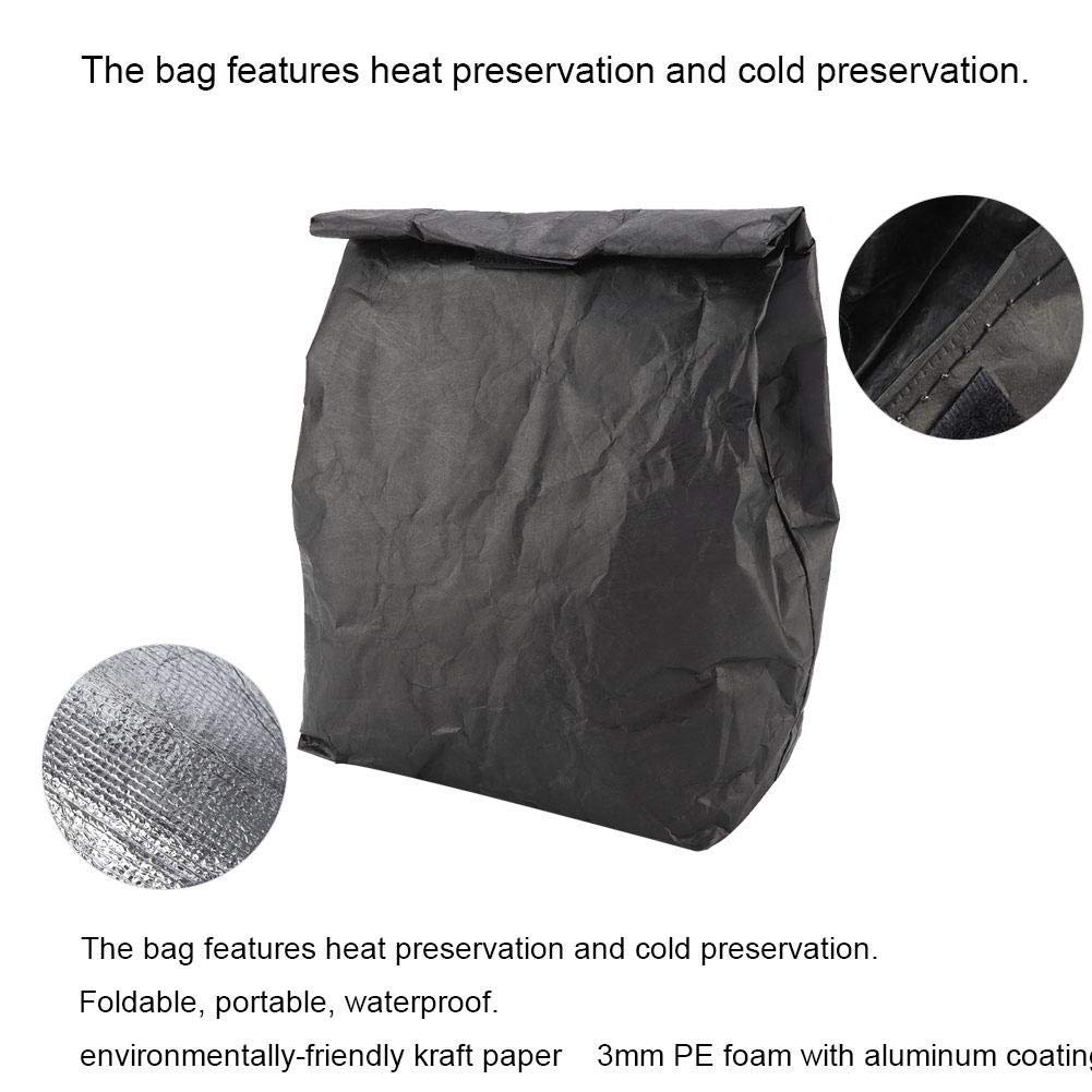 TOPINCN Waterproof Insulated Lunch Box - Reusable Thermal Lunch Bag for Women & Men, Eco-Friendly Kraft Paper Design, Perfect for Office, School, Outdoor Picnics & Travel (Black)