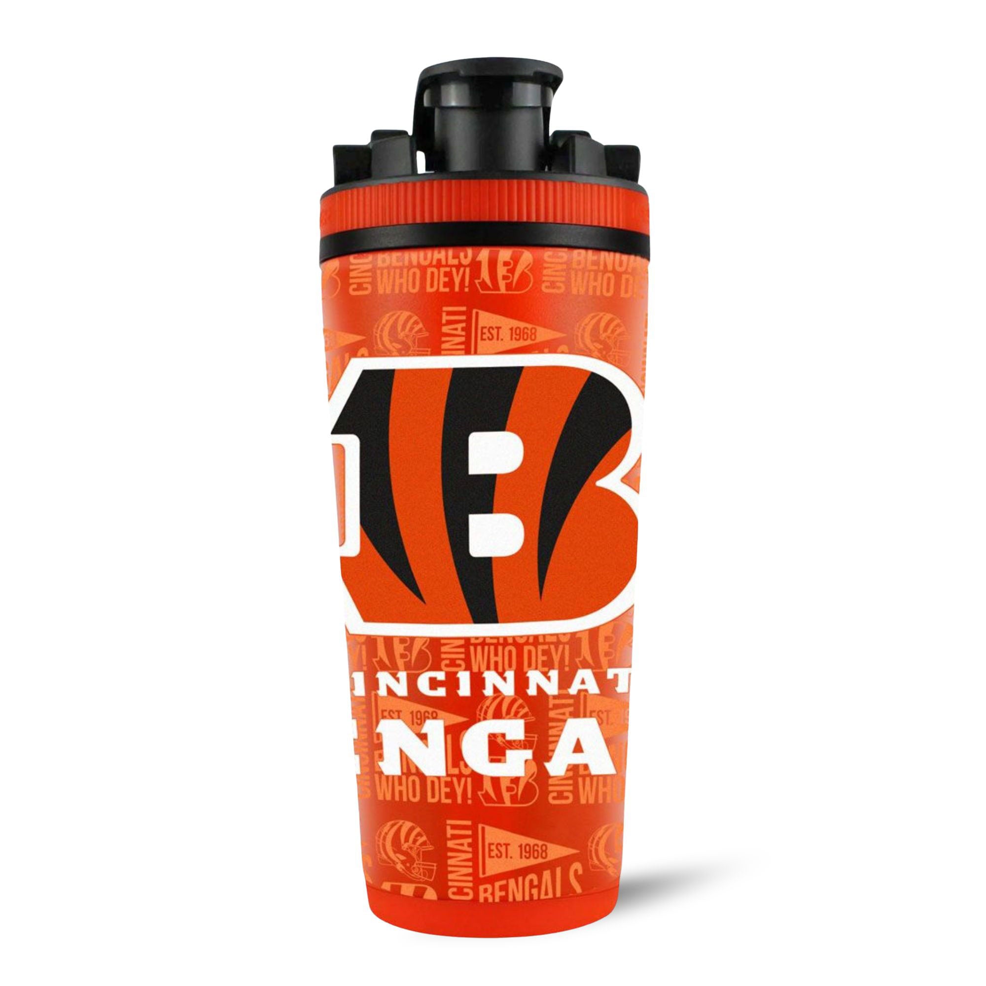 Official Cincinnati Bengals 4D Insulated Ice Shaker Bottle - Leakproof Stainless Steel Water Bottle for Gym, Workouts & Sports Fans - Keep Drinks Cold for 24 Hours