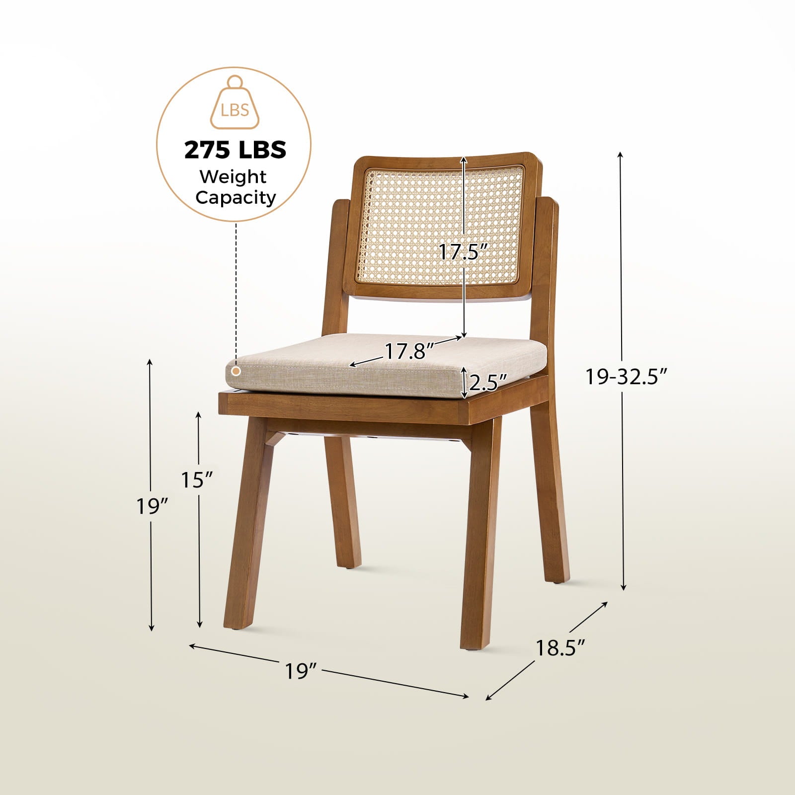 Elazar Modern Woven Rattan Dining Chair with Backrest - Indoor/Outdoor Use - Patio, Dining Room, Kitchen, Restaurant - Comfortable & Stylish Seating Solution