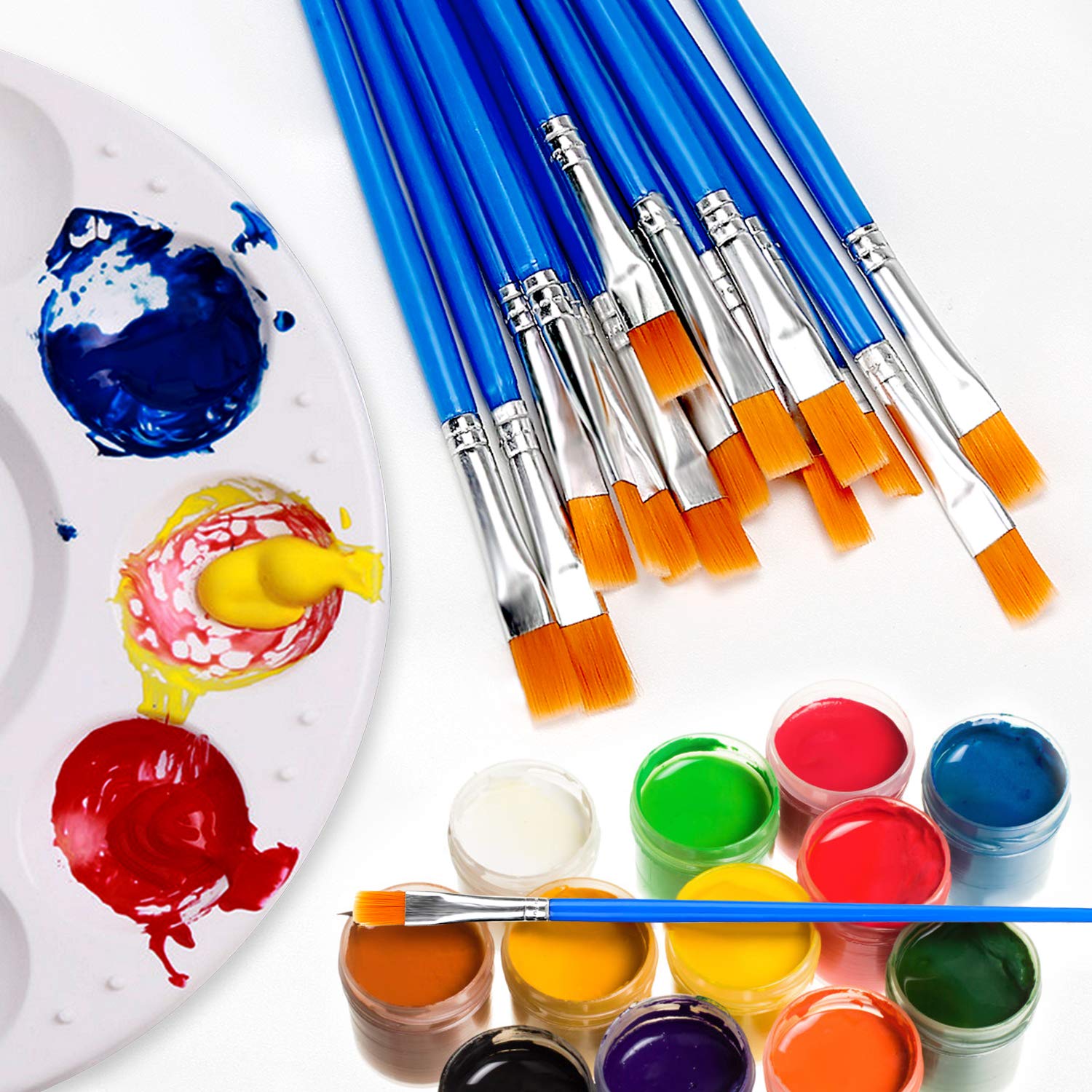 30Pcs Small Paint Brushes for Kids & Adults - Flat Nylon Hair Acrylic, Oil & Watercolor Painting Brushes with Wooden Handle - Bulk Art Supplies for Students, Children & Artists - Perfect for Canvas, Paper & DIY Craft Projects