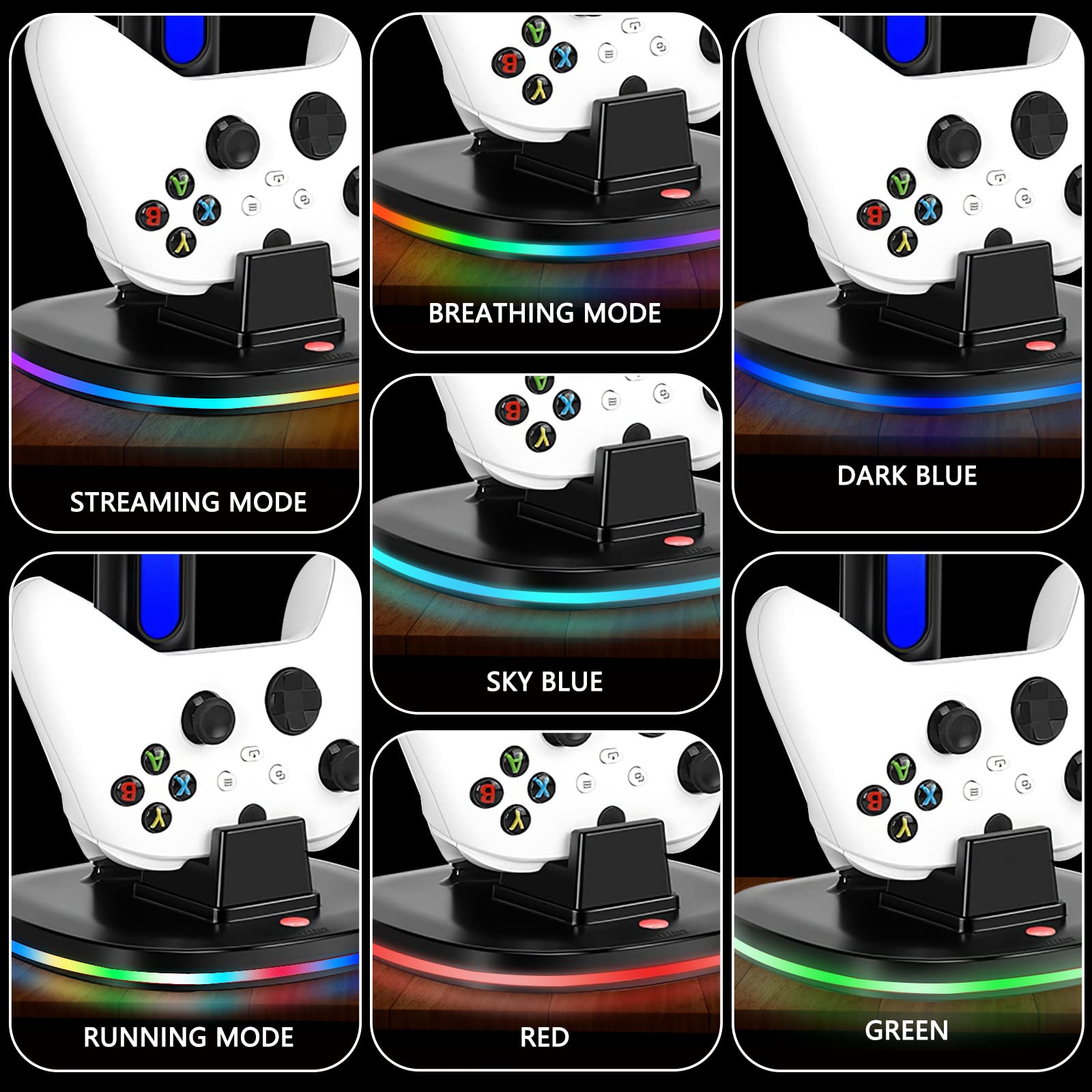 Xbox Controller Charger Station with RGB Headphone Stand - Dual USB Port Charging Dock for Xbox Series X|S, Elite 2, One X, One S & One Elite Controllers - Perfect Gaming Setup Accessory for Xbox Charging & Headset Organization