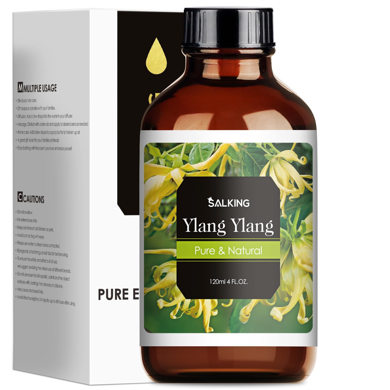 Pure Ylang Ylang Essential Oil 4 Fl Oz (120ml) - 100% Natural Therapeutic Grade Aromatherapy Oil for Diffusers, Massage, Candle & Soap Making | Relaxing Scent for Spa, Yoga & Stress Relief