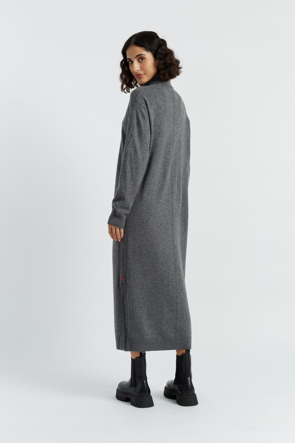 Luxury Grey Wool Cashmere Roll Neck Dress for Women - Soft & Warm Winter Pullover Sweater Dress - Perfect for Office, Parties & Holiday Outfits