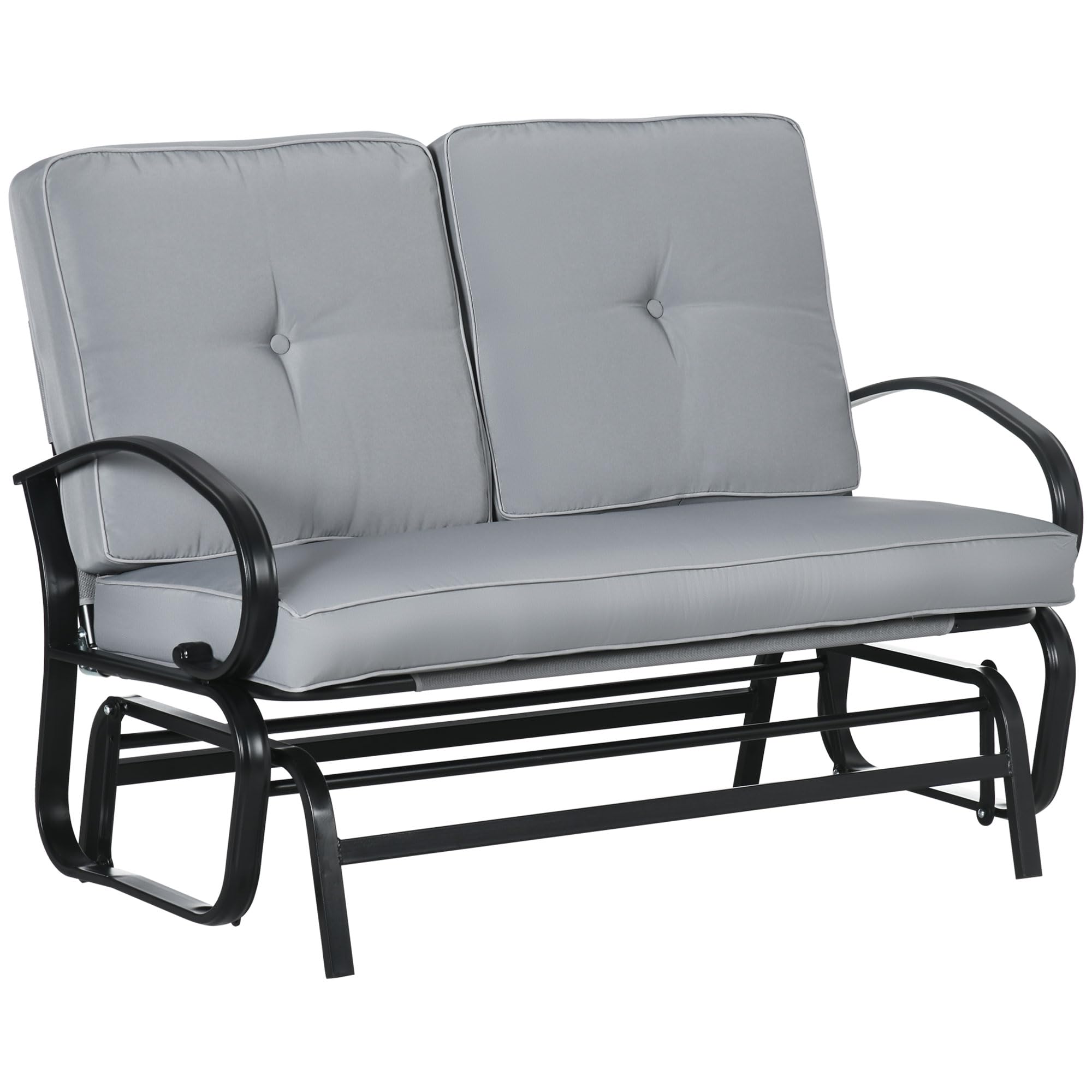 Outsunny 2-Person Outdoor Glider Bench with Tufted Cushions - Steel Frame Patio Rocker Loveseat for Porch, Garden & Backyard (Gray) - Perfect for Relaxing, Reading & Enjoying Nature