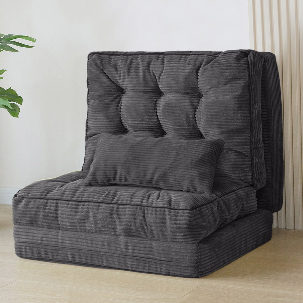 MAXYOYO Tufted Bean Bag Sofa Bed with Pillows - Foldable Floor Couch for Living Room, Bedroom & Dorm - Dark Grey - Perfect for Lounging, Gaming & Relaxation