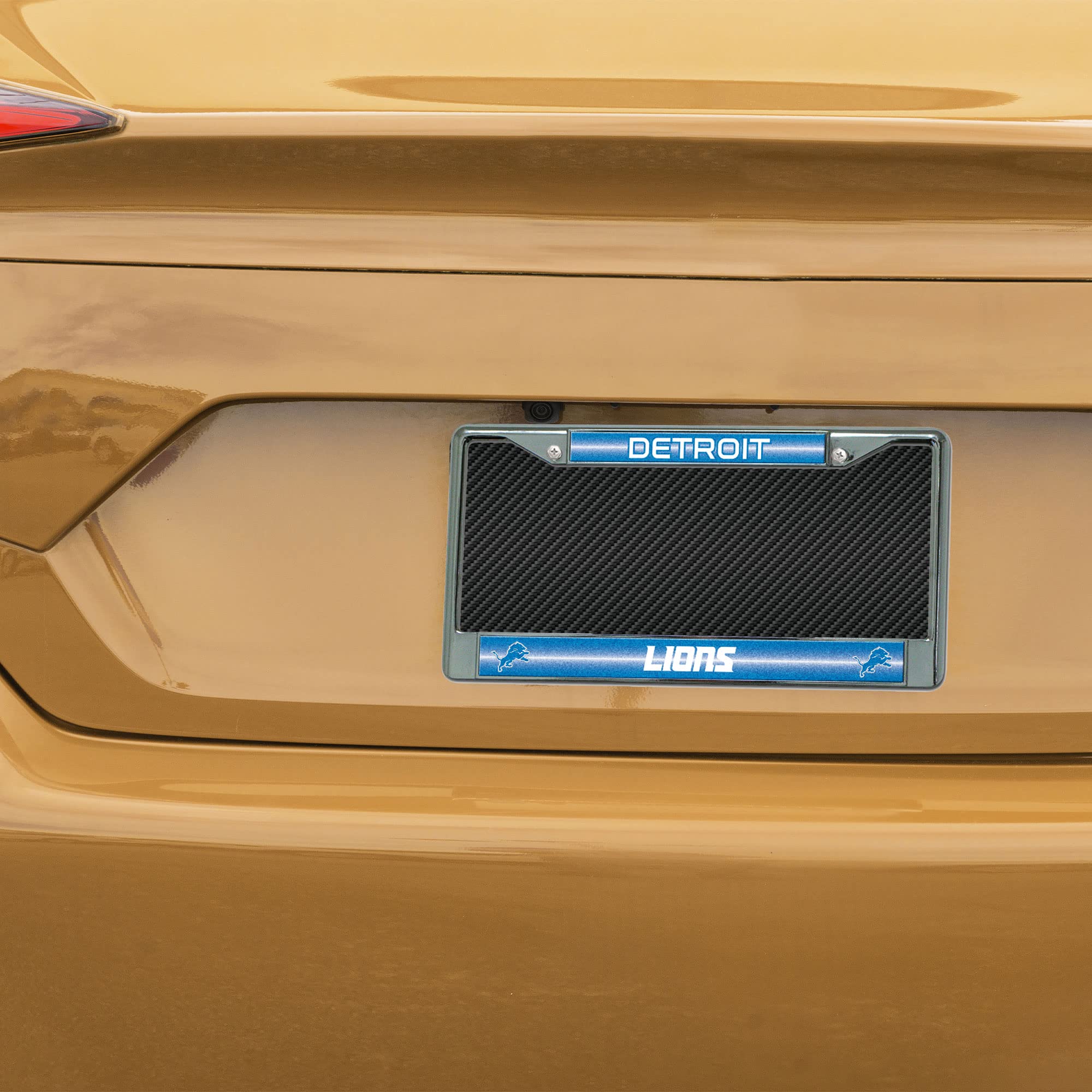Detroit Lions Bling Chrome License Plate Frame with Glitter Accent - 6 x 12.25 Inches - NFL Team Car Accessories for Fans - Perfect for Game Day & Tailgating