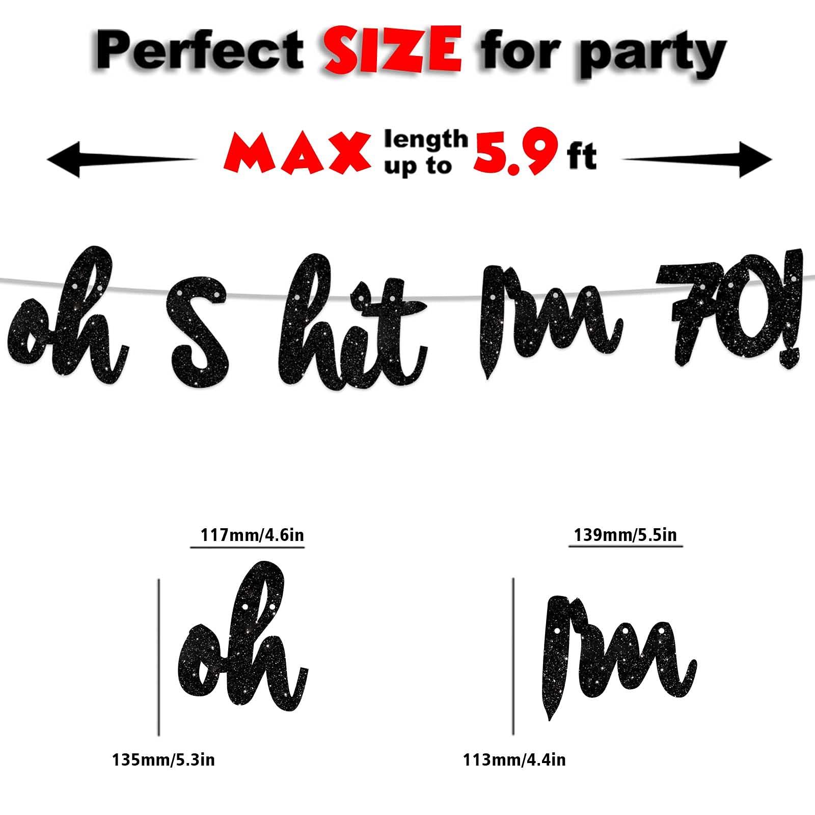 Glitter Black 'Oh I'm 70!' Birthday Banner Backdrop - Cheers to 70 Years Decor for Men & Women - Perfect for 70th Birthday Party, Photo Studio Props, and Celebration Decorations - Great for Milestone Birthdays, Retirement Parties & Family Gatherings