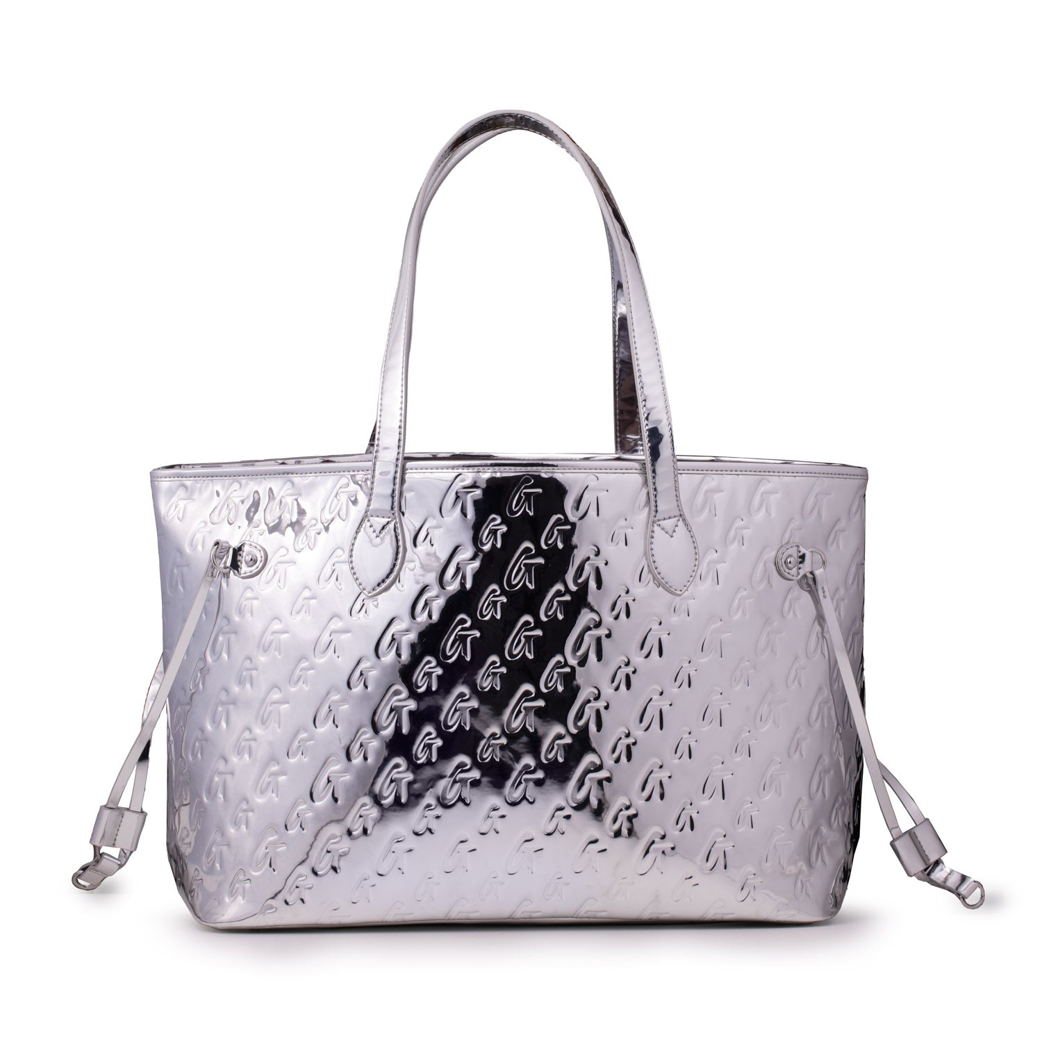 Metallic Monogram Glam Tote Bag - Stylish Silver Shiny Handbag for Women, Perfect for Work, Travel & Shopping