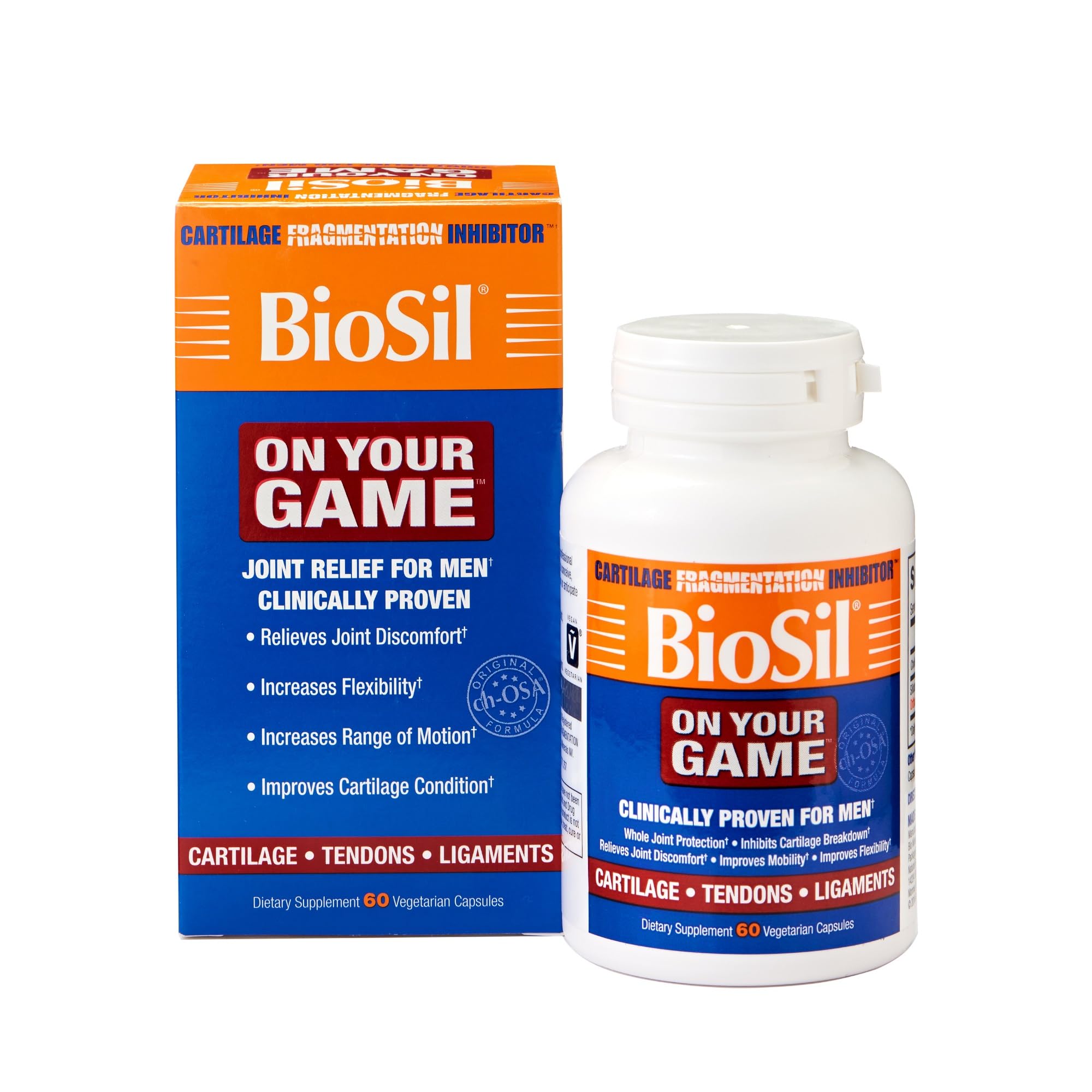 Biosil On Your Game - 60 Vegetarian Capsules - Patented ch-OSA Complex for Joint Pain Relief & Collagen Production - Supports Flexibility & Mobility - Non-GMO, 30-Day Supply - Ideal for Athletes, Seniors & Active Lifestyles