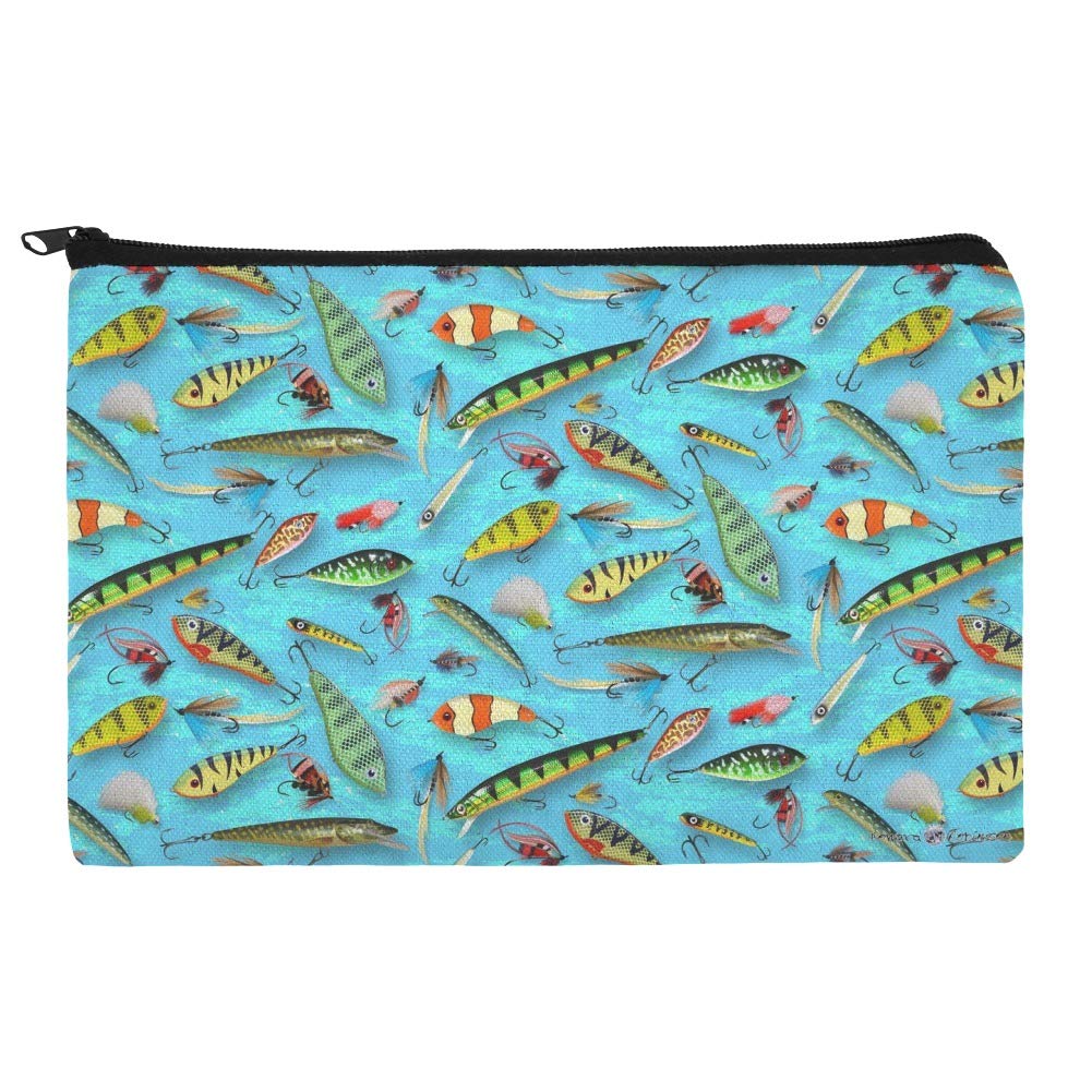 Premium Fishing Flies Lures & Cosmetic Bag Organizer - Waterproof Fish Pattern Makeup Pouch for Travel & Outdoor Adventures