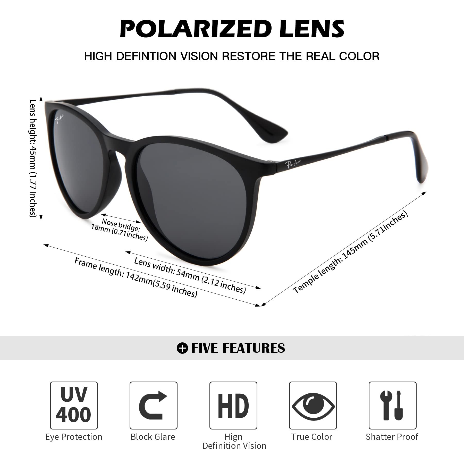 Pro Acme Polarized Sunglasses for Women & Men - Classic Round Frame, 100% UV Protection, Lightweight TR90 Unbreakable Design - Perfect for Driving, Beach, Outdoor Sports & Everyday Fashion