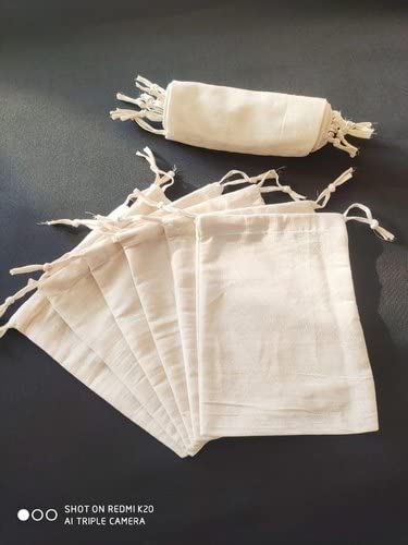 OREAYU 12 Pack Cotton Drawstring Potli Bags - Reusable Kitchen & Grocery Storage Bags, Eco-Friendly Non-Plastic Spice & Masala Pouches, Fridge Organizer (10x7 Inches, Off-White) | Perfect for Pantry Organization, Bulk Food Storage & Sustainable Shopping