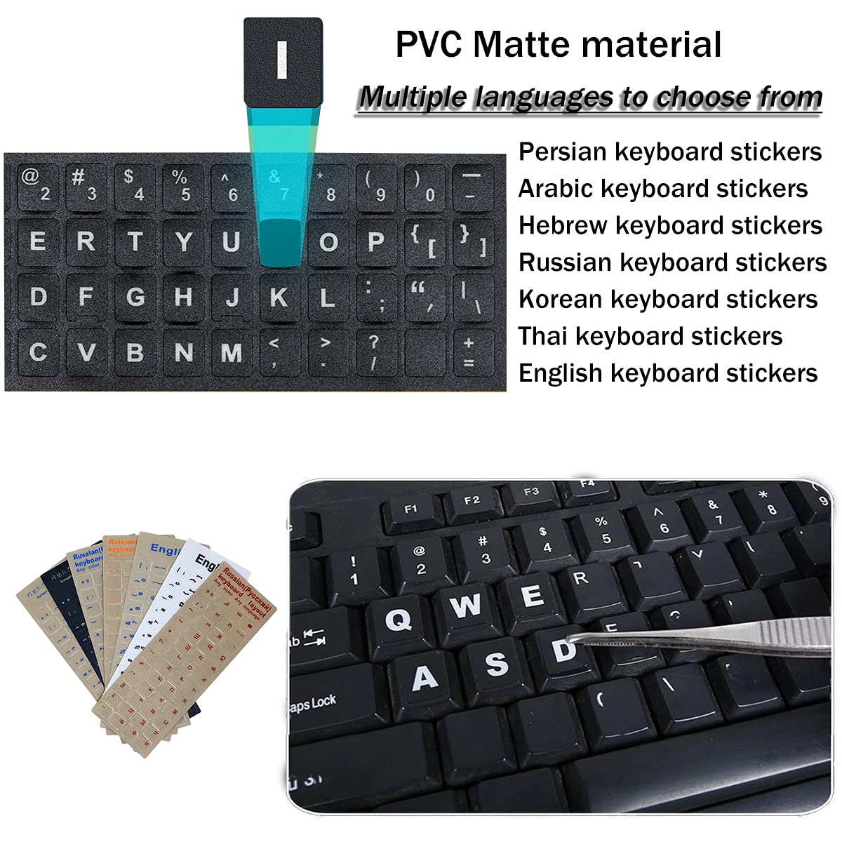 2PCS Korean Keyboard Stickers - Transparent Background with Blue Letters (0.43