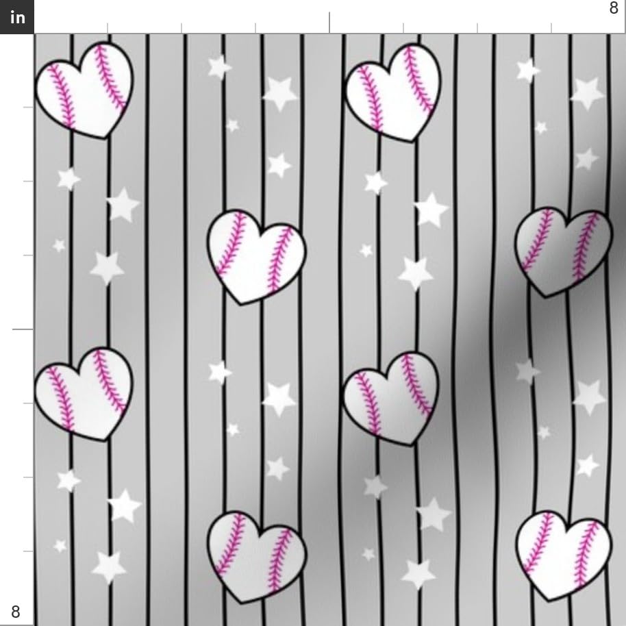 Heart Baseballs Gray Kawaii Softball Printed Petal Signature Cotton Fabric - Fat Quarter for Sewing, Quilting, Apparel, Crafts & Home Decor - Perfect for DIY Sports-Themed Projects & Girly Room Decor