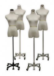 White Female Dress Form Mannequin Size 6-8 (Medium) 34-25-33 Inches with Adjustable Black Rolling Base - Perfect for Fashion Designers, Boutique Displays & Sewing Fitting (Model AT46)