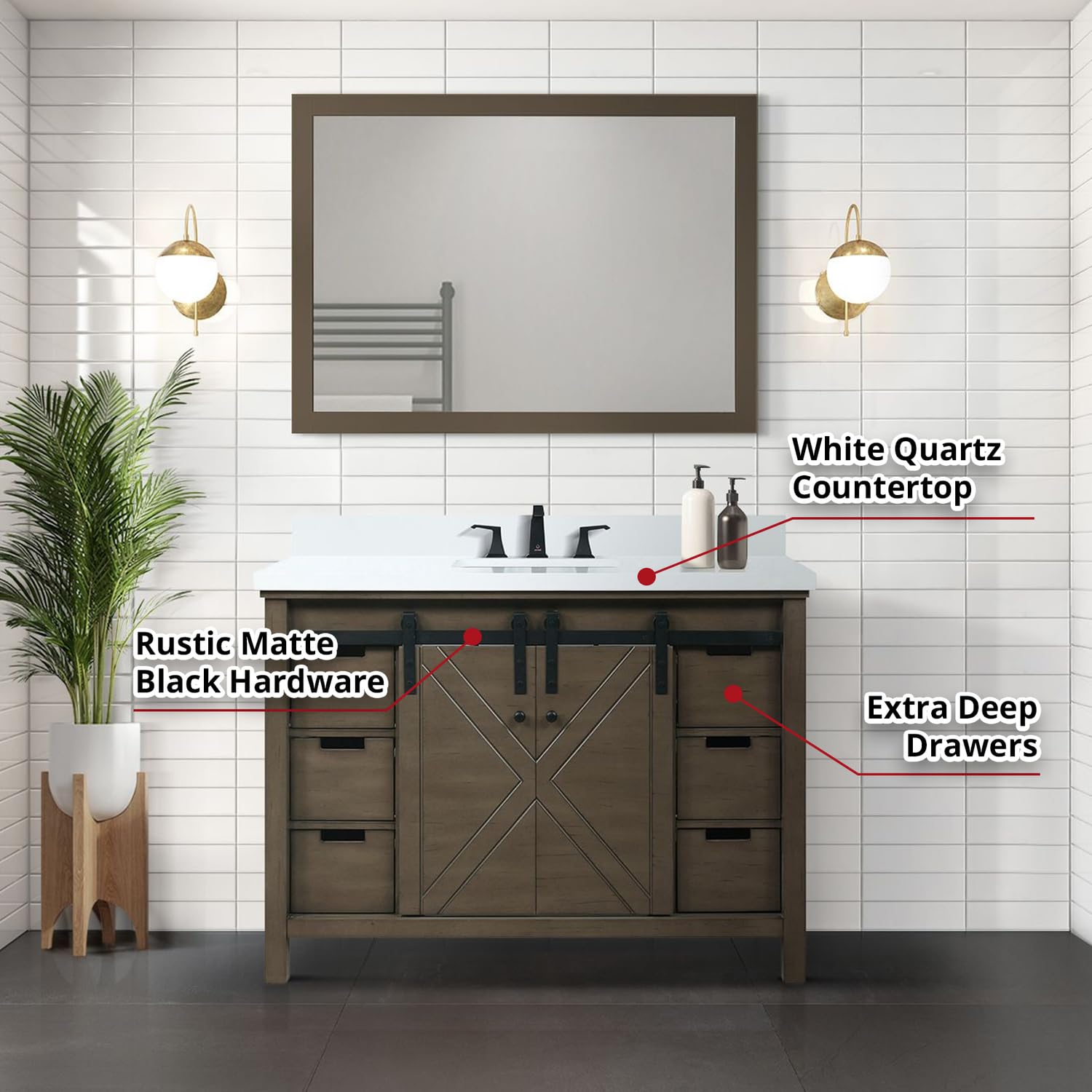 Rustic Brown Bathroom Vanity Set - 48