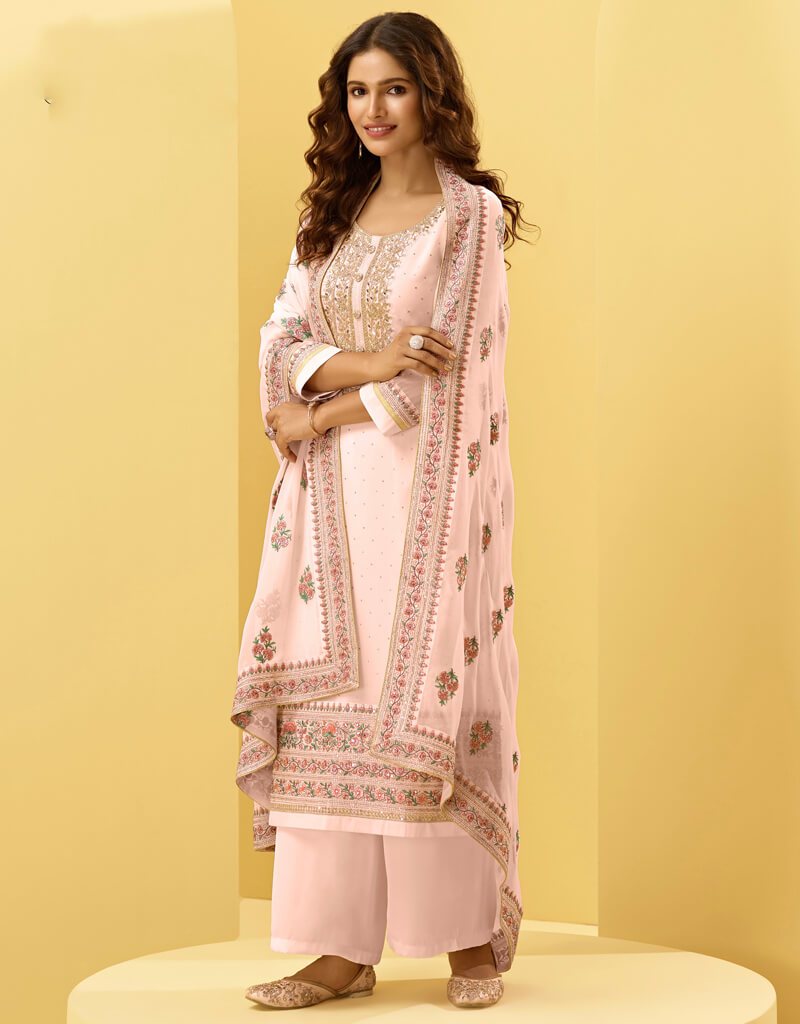 Elegant Baby Pink Pant Style Suit in Georgette Fabric - Perfect for Weddings, Parties & Formal Events
