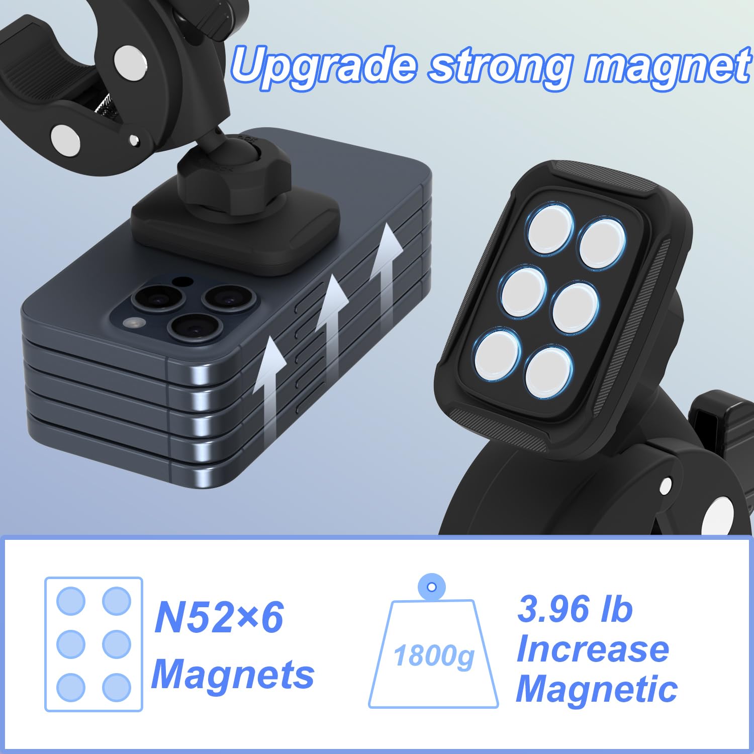 Magnetic Bike Phone Mount - Universal Handlebar Phone Holder for iPhone 15/14/13/12 Pro/Max/Mini, Samsung Galaxy - Compatible with Peloton, Treadmill, Gym Bikes - Secure Cycling & Workout Accessory (Black, 1 Pack)
