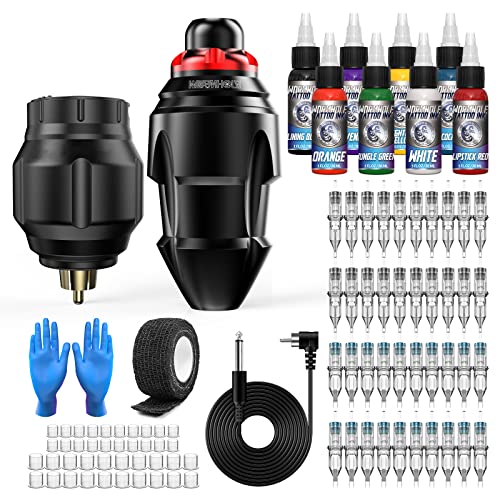 Professional Wireless Tattoo Machine Kit with 1050mAh Battery Pack, RCA Cord & Type-C Cable - Rotary Tattoo Gun for Artists - Perfect for Home, Studio & Professional Tattooing