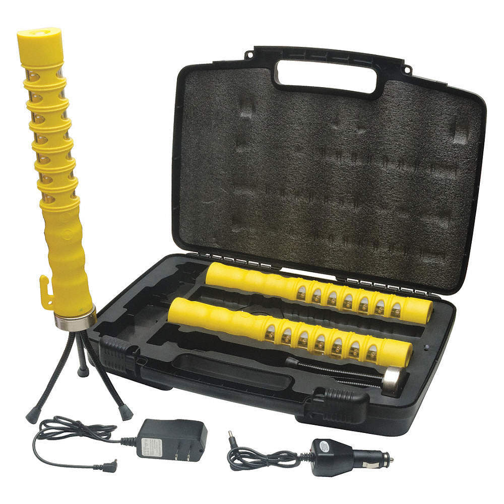 Aervoe 1157 Baton Traffic Flare Kit with Amber LEDs - High Visibility Safety Yellow Emergency Warning Lights for Roadside, Construction & Hazard Scenes
