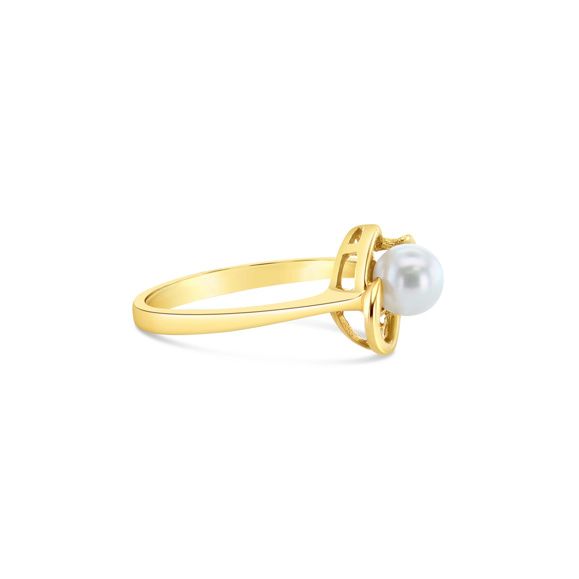Solitaire Cultured Pearl Diamond Ring in Floral Design 14k Yellow Gold - Elegant Bridal Jewelry for Weddings, Anniversaries & Special Occasions