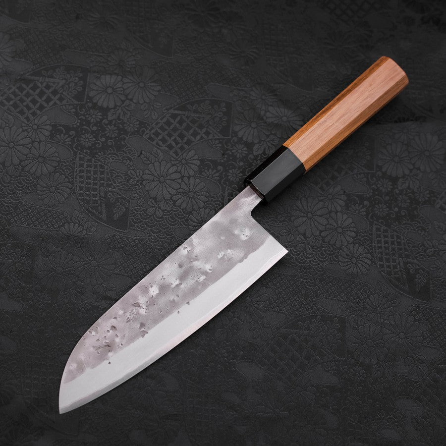 Premium Santoku Knife 165mm - Blue Steel #2 Nashiji Stainless Clad with Buffalo Teak Handle - Japanese Chef Knife for Slicing, Dicing & Chopping Vegetables, Meat & Fish - Perfect for Home Cooks & Professional Kitchens