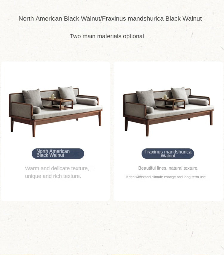 Premium Black Walnut & Ash Solid Wood Sofa - Traditional Chinese Style Living Room Seating for Home, Office, or Lounge Decor