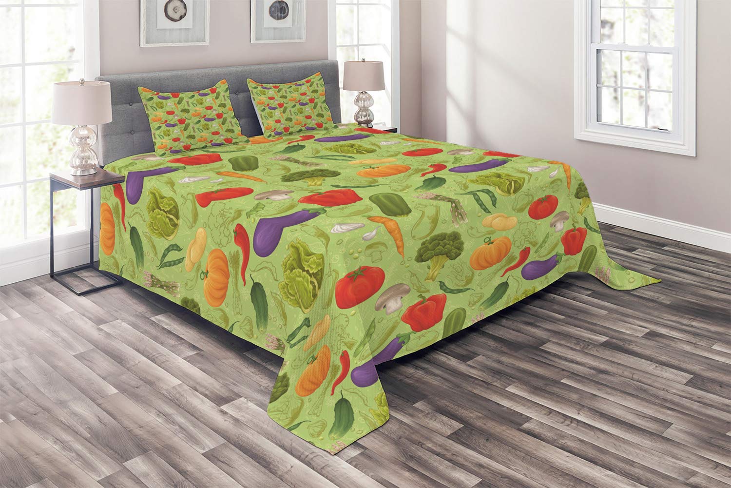Ambesonne 3-Piece King Size Gardening Themed Bedding Set - Broccoli, Beet, Mushroom, Pumpkin, Potato, Carrot & Garlic Print Comforter Cover with 2 Pillow Shams | Farmhouse Decor for Bedroom | Perfect for Garden Lovers & Vegetable Enthusiasts