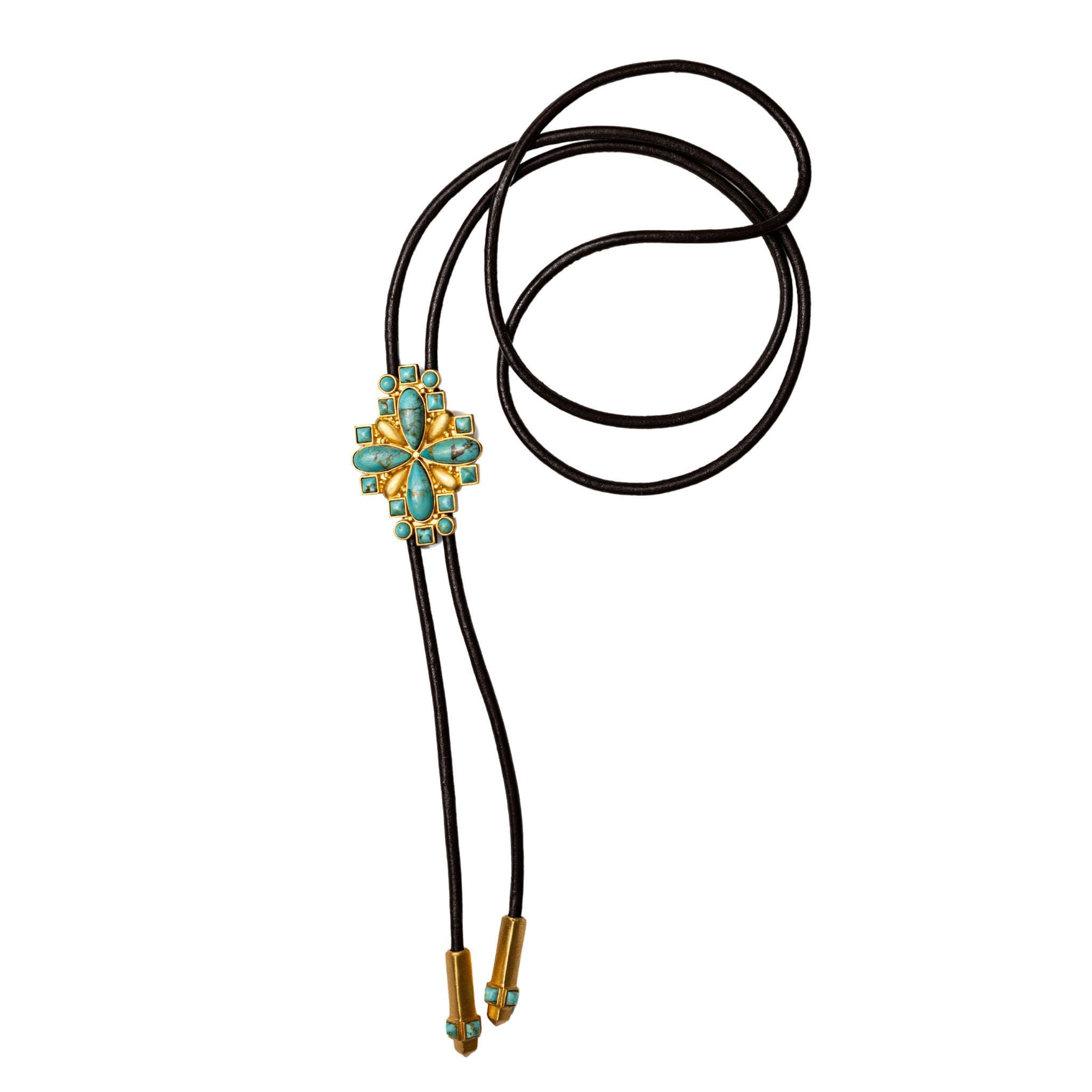 Handmade Thunder Creek Turquoise Bolo Tie for Men - Western Style Adjustable Leather Cord Necklace - Perfect for Cowboy Outfits, Rodeo Events & Southwestern Fashion