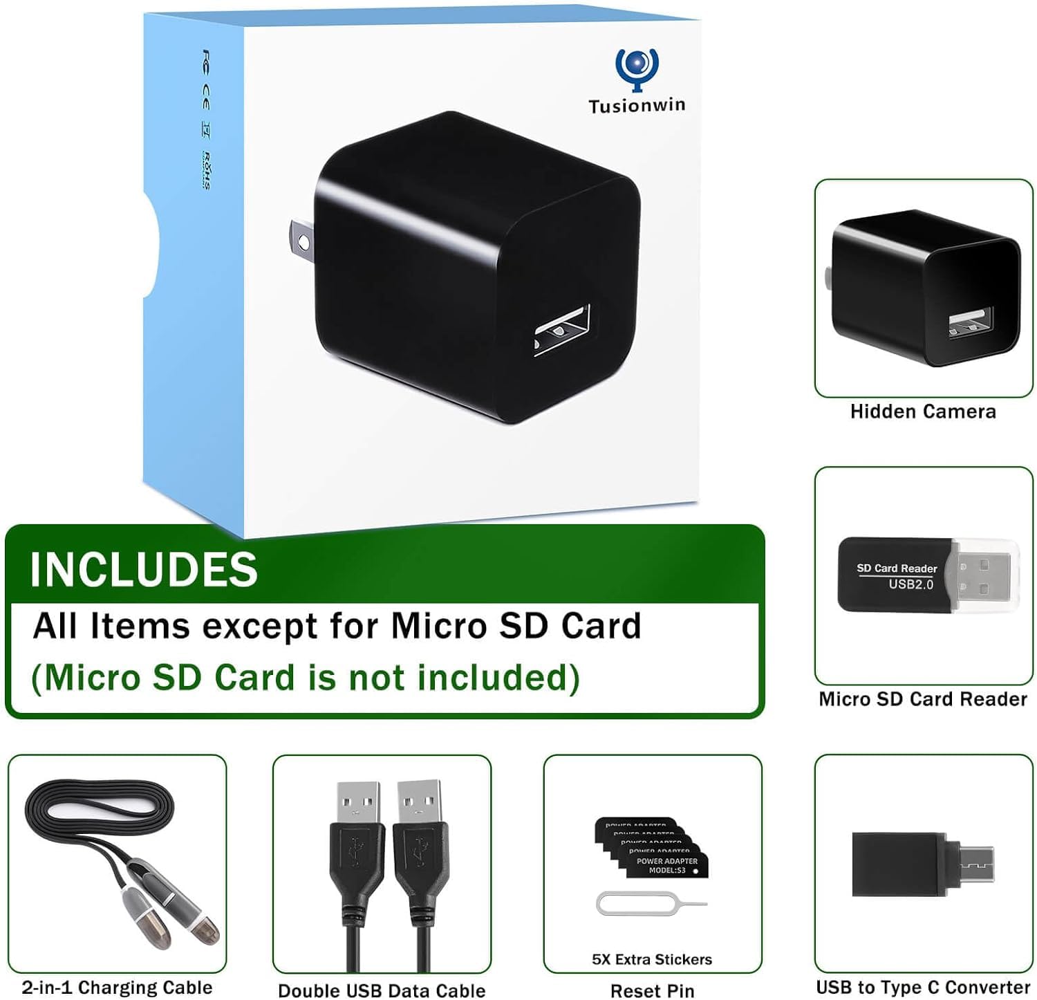 1080P Mini Hidden Spy Camera USB Charger - Wireless Nanny Cam & Surveillance Device for Home Security, Office Monitoring, and Secret Recording