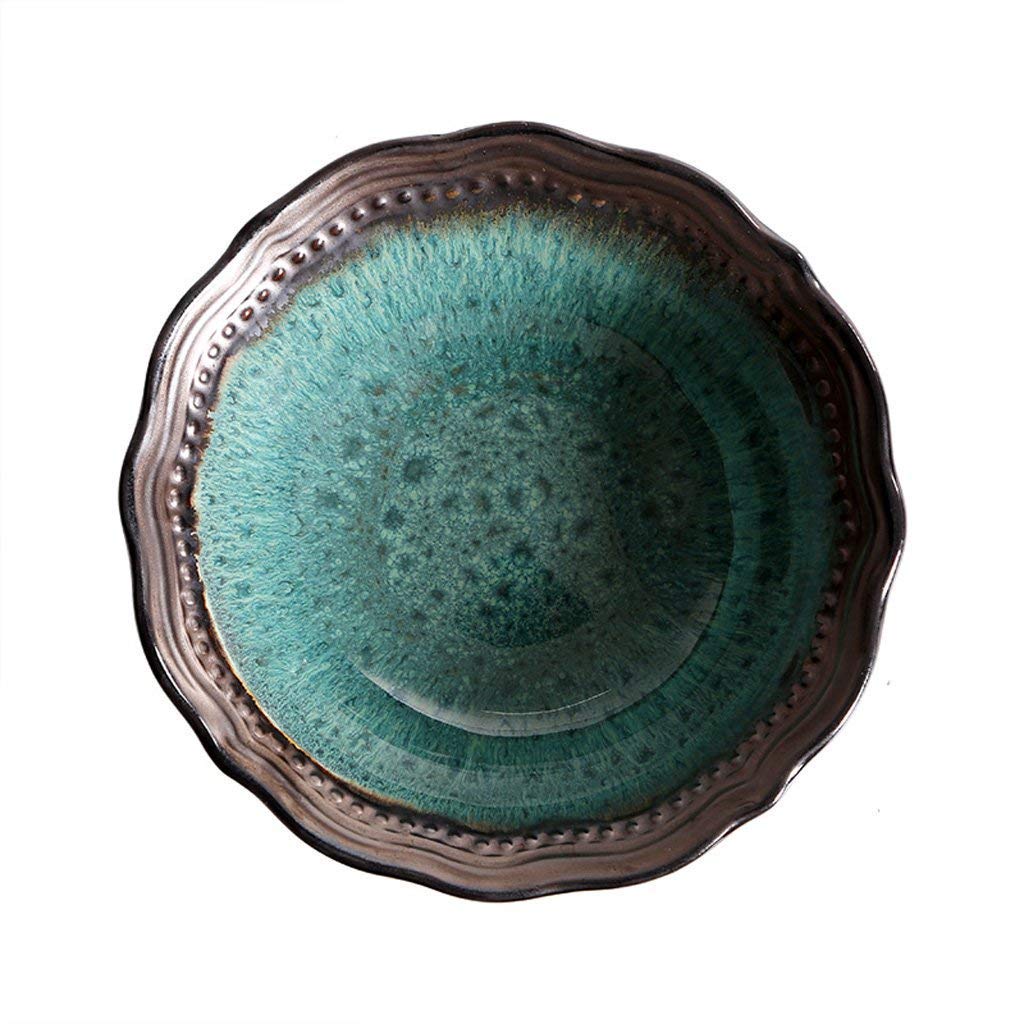 UWY Retro Ceramic Bowl - 18.5x6cm European Style Serving Dish for Fruit, Snacks, Dessert, Noodles, Cereal, Pizza & Soup - Perfect for Home, Restaurant & Party Tableware