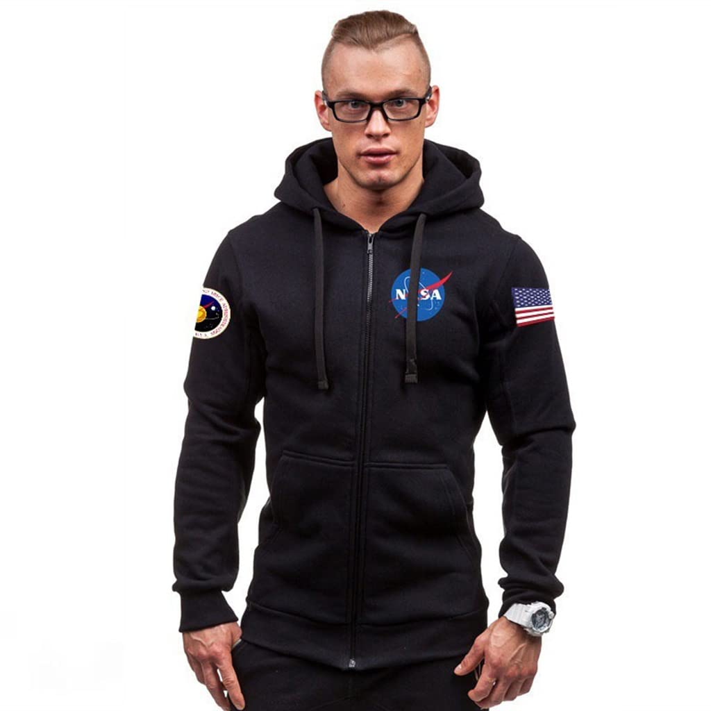 NASA Zipper Hoodies for Men & Teen Boys - Cool Zip Up Hoodie Sweatshirt with Pockets | Space-Themed Outerwear for Casual Wear, Street Style & Outdoor Activities