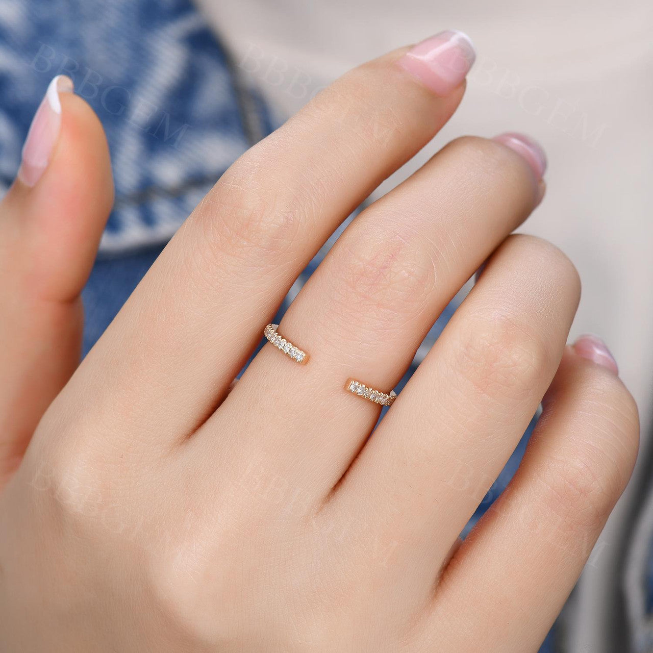 1.5mm Moissanite Diamond Wedding Band Ring for Women - 14K White Gold & Sterling Silver Stackable Open Gap Ring - Perfect for Bridal, Engagement, Anniversary & Everyday Wear