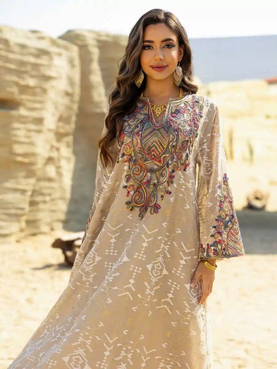 Elegant Eid Dress for Women - Doris Embroidery Caftan Kaftan Dress #25464 | Flowy Long Maxi Dress with Intricate Embroidery | Perfect for Eid Celebrations, Weddings & Special Occasions