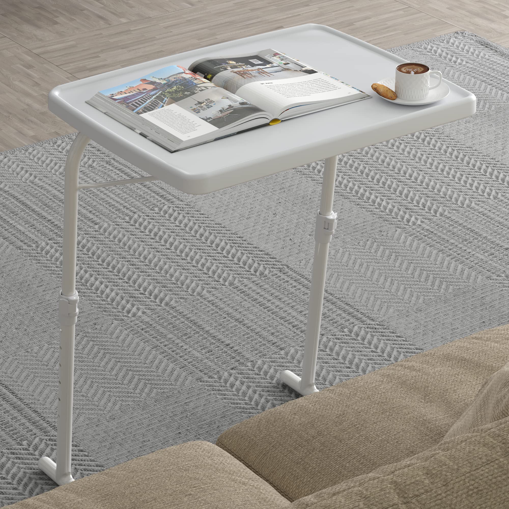 Allpop Max Adjustable TV Tray Table - Large Folding Laptop Stand with 6 Height Settings & 3 Angle Tilts - Perfect for Eating, Working & Watching TV in Bed or on Couch (White) - Ideal for Home Office, Dorm Room & Small Space Living