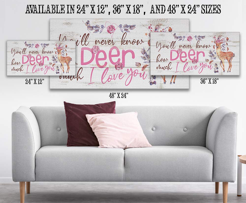 Deer Love Woodland Animal Wall Art - Inspirational Nursery Decor, Baby Shower Gift, 30x60 Stretched Canvas Print for Girls Bedroom & Kids Room - Perfect for Nursery Wall Decor and Baby Shower Present