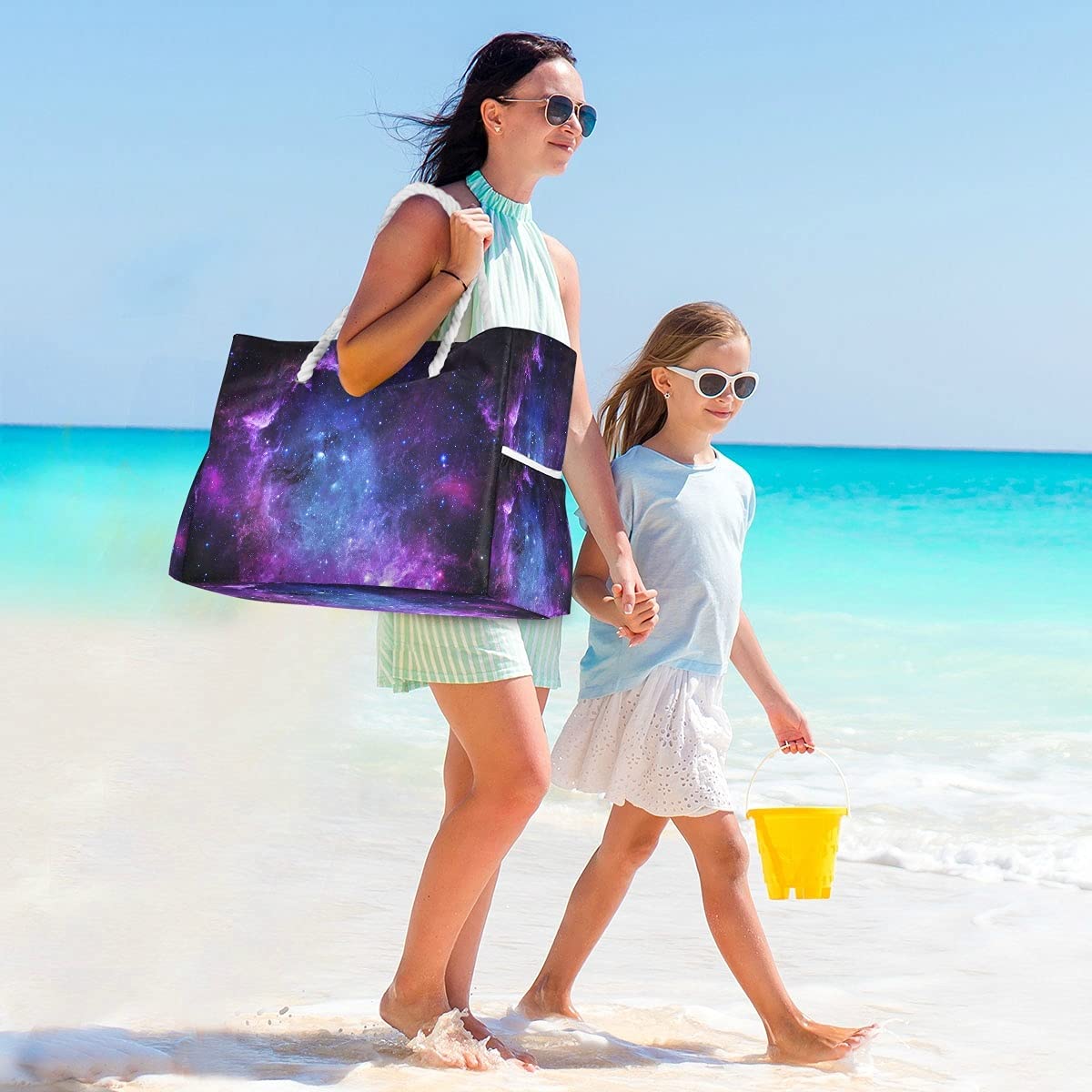 Large Beach Tote Bag with Starfish Seashell Design - Waterproof Travel Shoulder Bag for Women, Gym, Sports & Vacation - Perfect for Pool, Beach Trips & Summer Travel Accessories