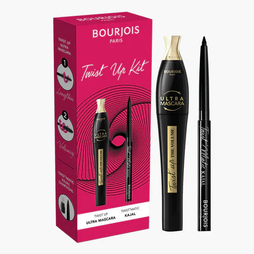 Bourjois Twist Up Ultra Volume Mascara & Twist Matic Kajal Eyeliner - Waterproof Long Lasting Eye Makeup Set for Dramatic Lashes and Defined Eyes | Perfect for Day to Night Looks, Parties, and Special Occasions